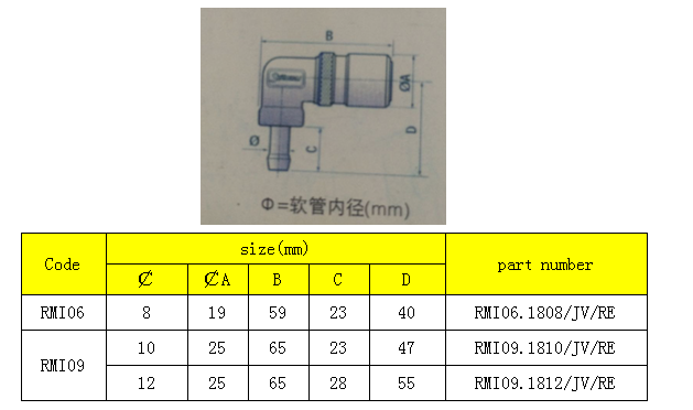 rmi hose tail coupling angle 90